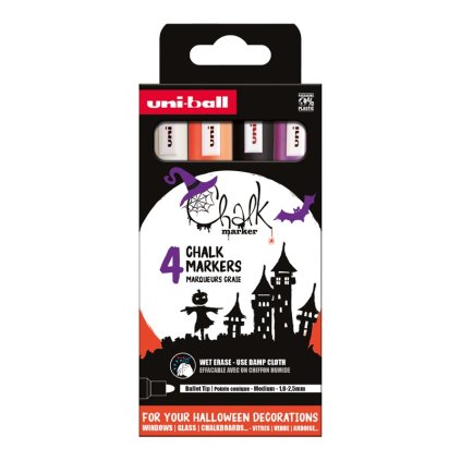 Křídové fixy UNI CHALK 5M, 4 ks Halloween
