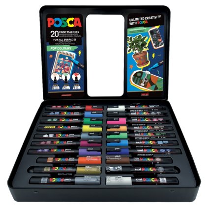 Akrylové fixy UNI POSCA Pop Colours, 20 ks v kovové krabičce