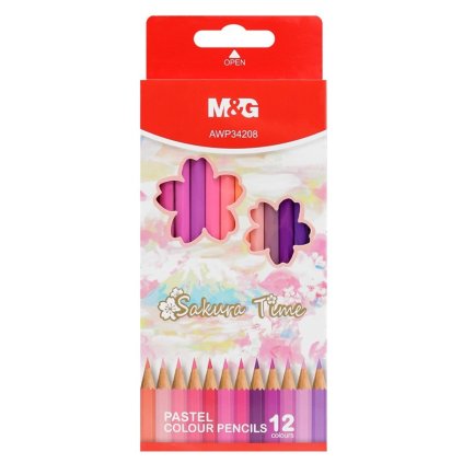 Pastelky M&G Sakura Time, 12 ks růžovo-červené