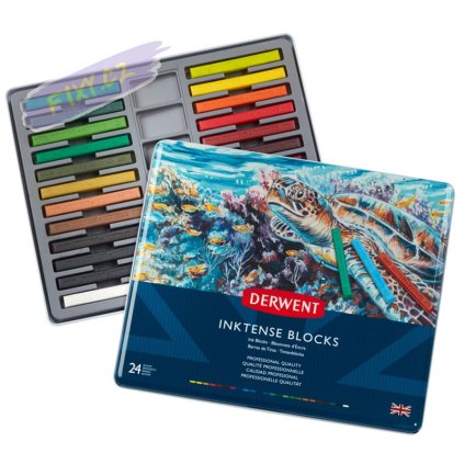 Akvarelové pastely DERWENT Inktense Blocks, 24ks v kovové krabičce