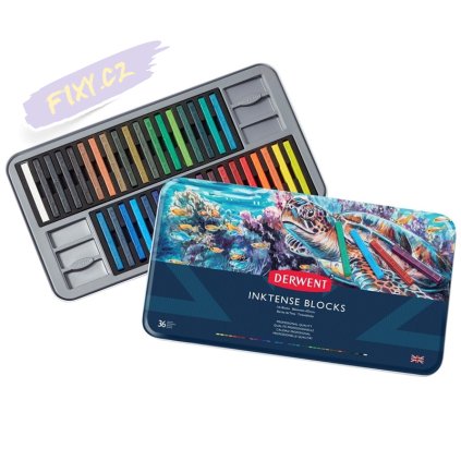 Akvarelové pastely DERWENT Inktense Blocks, 36ks v kovové krabičce