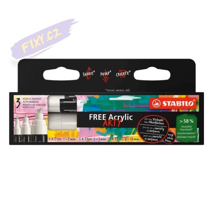 akrylovy popisovac stabilo free acrylic sada 3 ks se 3 ruznymi hroty bila