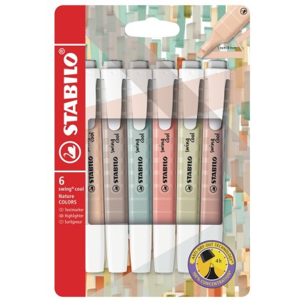 Zvýrazňovače STABILO swing cool Nature, 6 ks