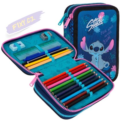 COLORINO penál Stitch velký, 30ks fix a pastelek + 5ks příslušenství