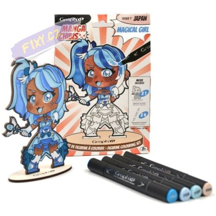 Dřevěná figurka GRAPH'IT k vymalování + 4 fixy, MANGA MAGICAL GIRL