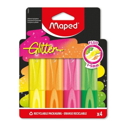 Zvýrazňovače MAPED Fluo Peps třpytivé, 4 ks Neon