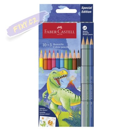 Školní pastelky FABER-CASTELL Dinosaurus, 10ks + 3ks metalické