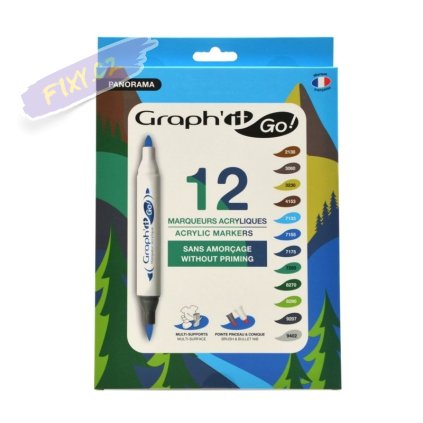 Akrylové fixy GRAPH'IT oboustranné Brush & Fine, 12ks Landscape