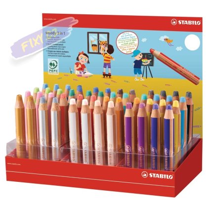 Pastelky STABILO woody 3in1, 48ks ve stojánku