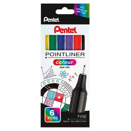 Linery PENTEL akvarelové 0,4 mm, 6 ks