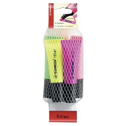 Zvýrazňovače STABILO NEON, 5 ks "B" v síťce