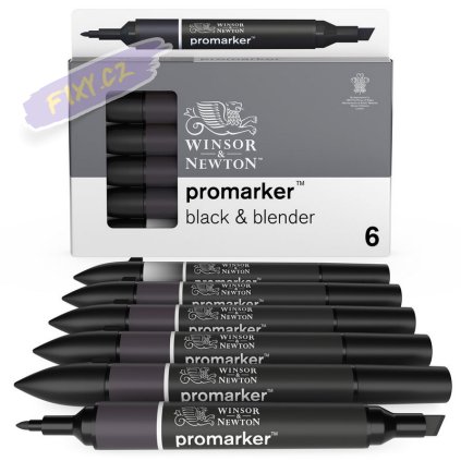 884955070413 W&N PROMARKER BLACK AND BLENDER 6PC 884955070413 [OPEN DHI] (For Presentations)
