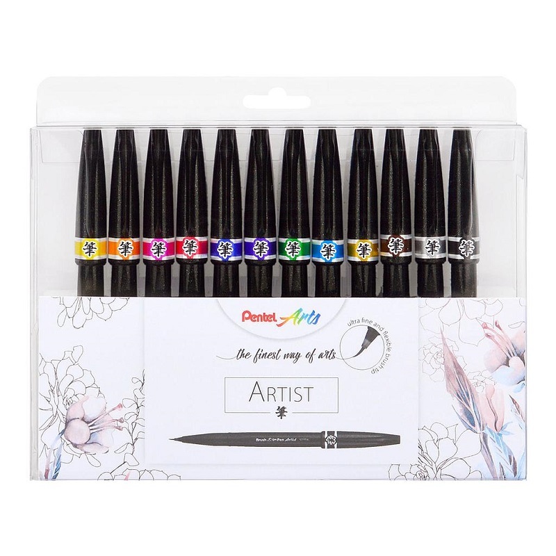 PENTEL Touch Brush Sign Pen "ARTIST", 12ks