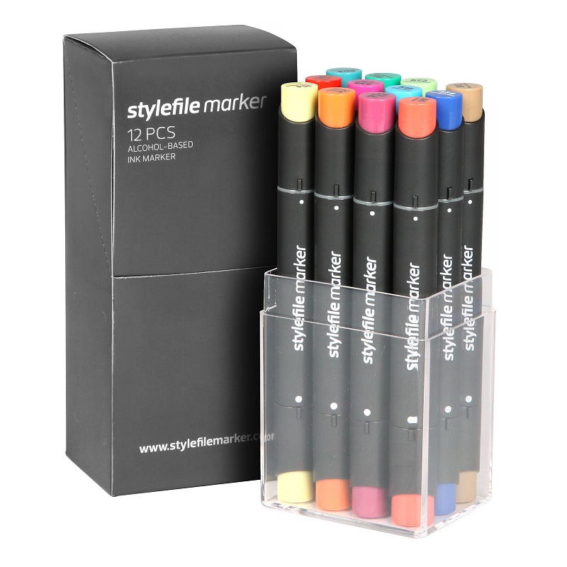 Lihové fixy STYLEFILE Classic oboustranné Fine & Chisel, 12ks základní B