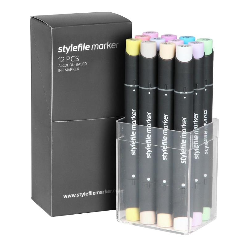Lihové fixy STYLEFILE Classic oboustranné Fine & Chisel, 12ks pastelové