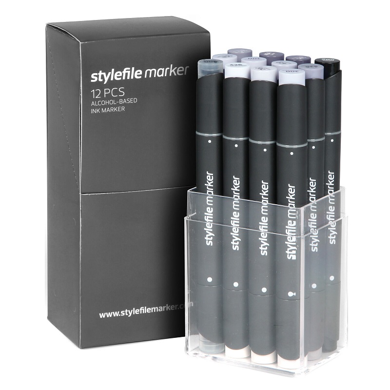 Lihové fixy STYLEFILE Classic oboustranné Fine & Chisel, 12ks šedé Cool