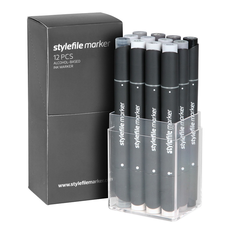 Lihové fixy STYLEFILE Classic oboustranné Fine & Chisel, 12ks šedé Neutral