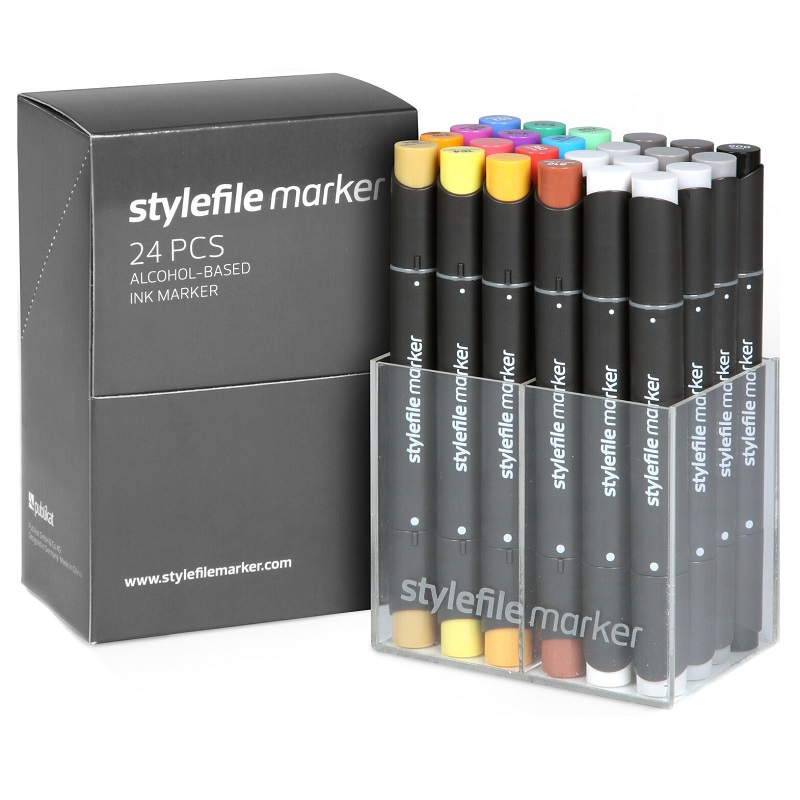 Lihové fixy STYLEFILE Classic oboustranné Fine & Chisel, 24ks základní A