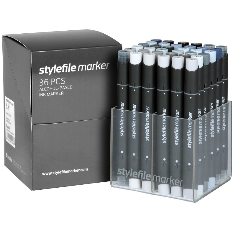Lihové fixy STYLEFILE Classic oboustranné Fine & Chisel, 36ks šedé