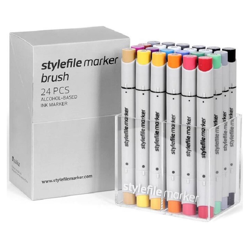 Lihové fixy STYLEFILE Brush oboustranné Brush & Chisel, 24ks základní A