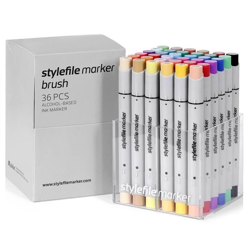 Lihové fixy STYLEFILE Brush oboustranné Brush & Chisel, 36ks základní