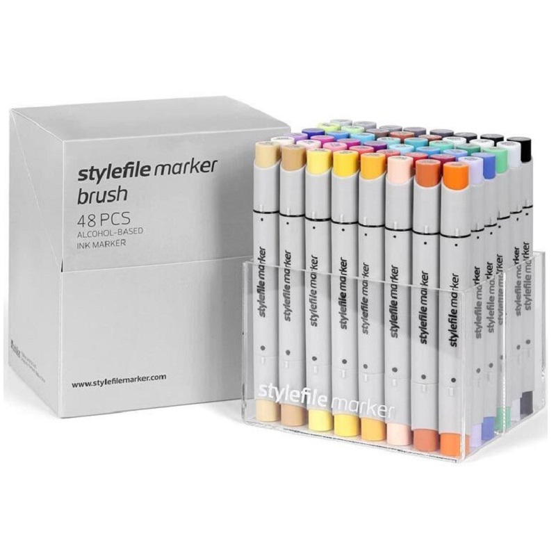 Lihové fixy STYLEFILE Brush oboustranné Brush & Chisel, 48ks základní