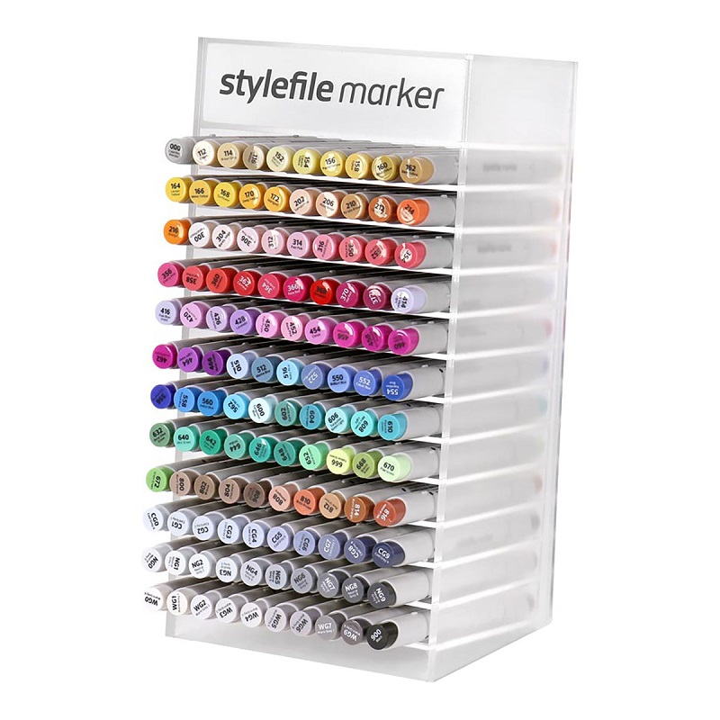 Lihové fixy STYLEFILE Brush oboustranné Brush & Chisel, 120ks Complete ve stojánku