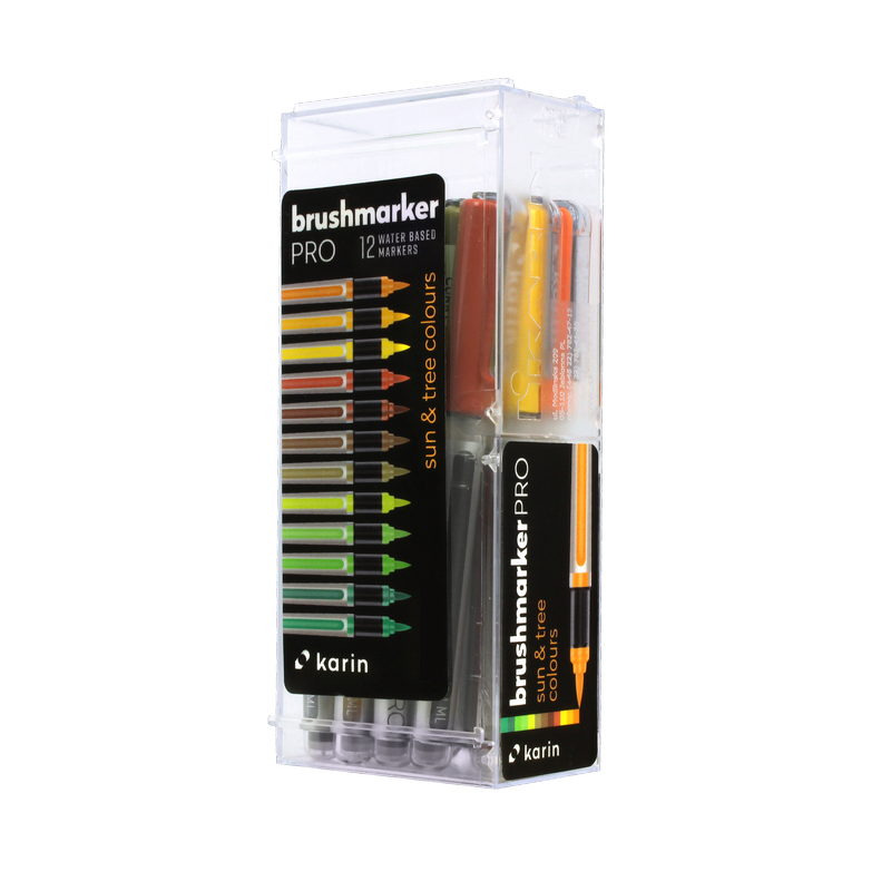 Akvarelové fixy KARIN BrushMarker PRO, 12ks Sun and Tree Colours