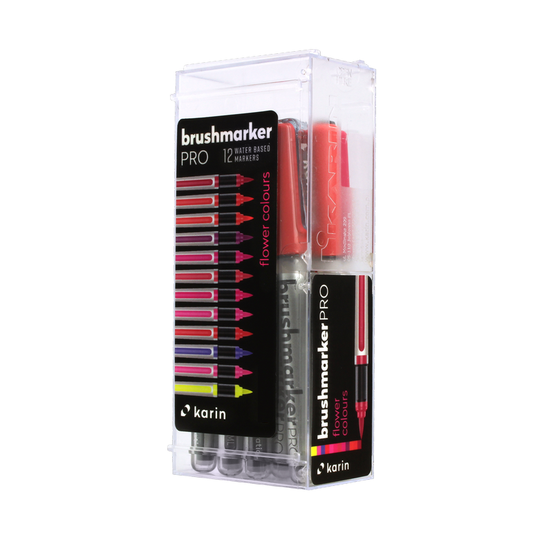Akvarelové fixy KARIN BrushMarker PRO, 12ks Flower Colours