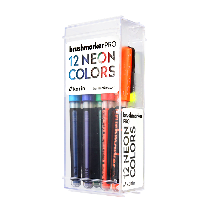 Akvarelové fixy KARIN BrushMarker PRO, 12ks NEON Colours
