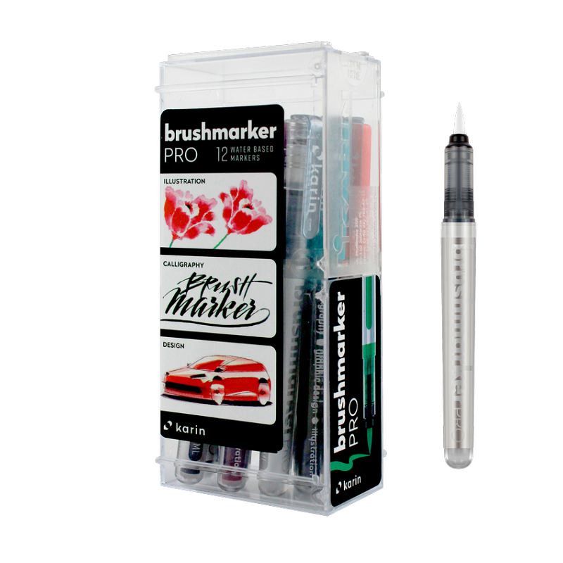 Akvarelové fixy KARIN BrushMarker PRO, 11ks Basic Colours + blender