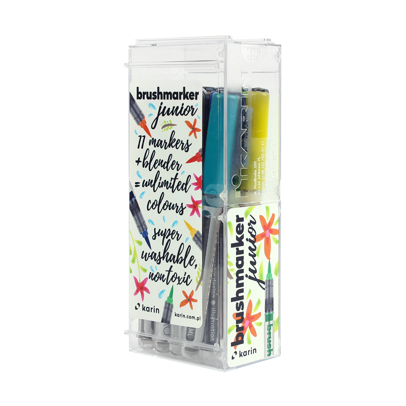 Akvarelové fixy KARIN BrushMarker JUNIOR, 11ks Basic Colours + blender