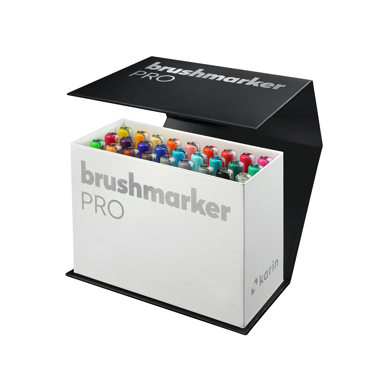 Akvarelové fixy KARIN BrushMarker PRO, MiniBox 26ks + blender