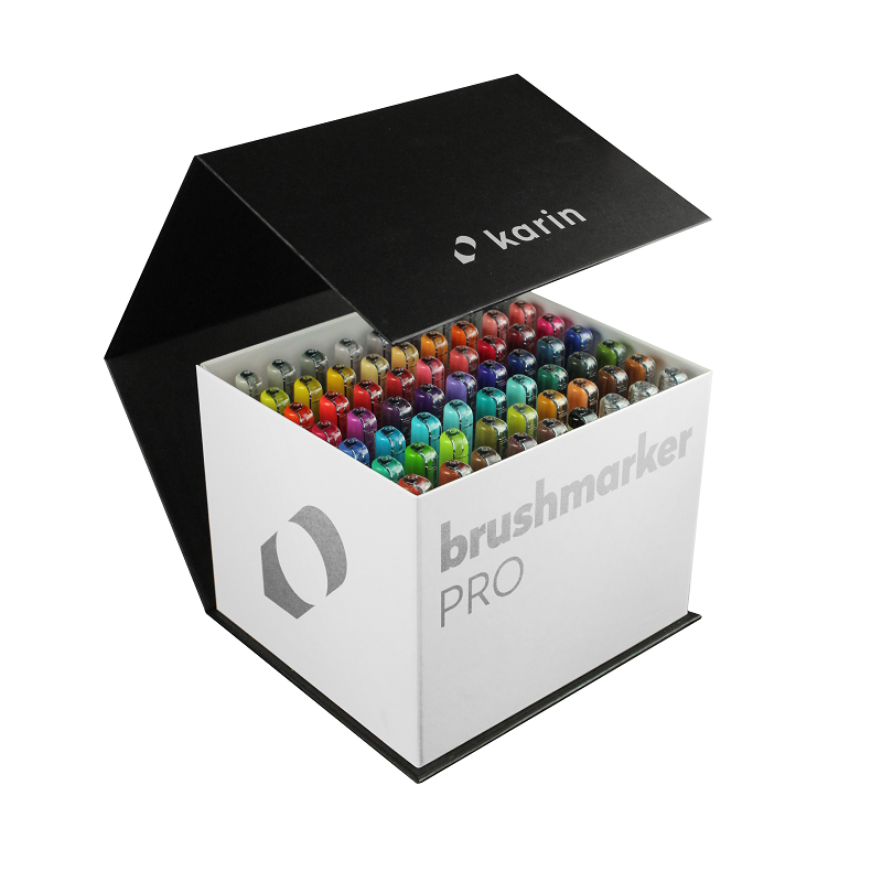 Akvarelové fixy KARIN BrushMarker PRO, MegaBox 60ks + 3x blender