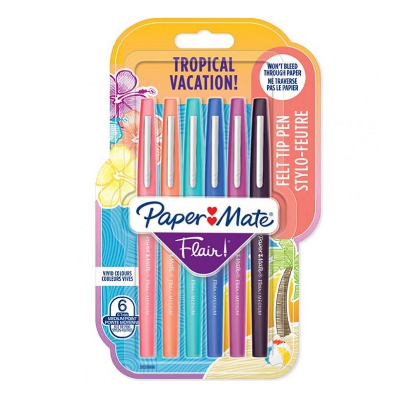 PAPER MATE Flair Medium, 6ks Tropical Vacation