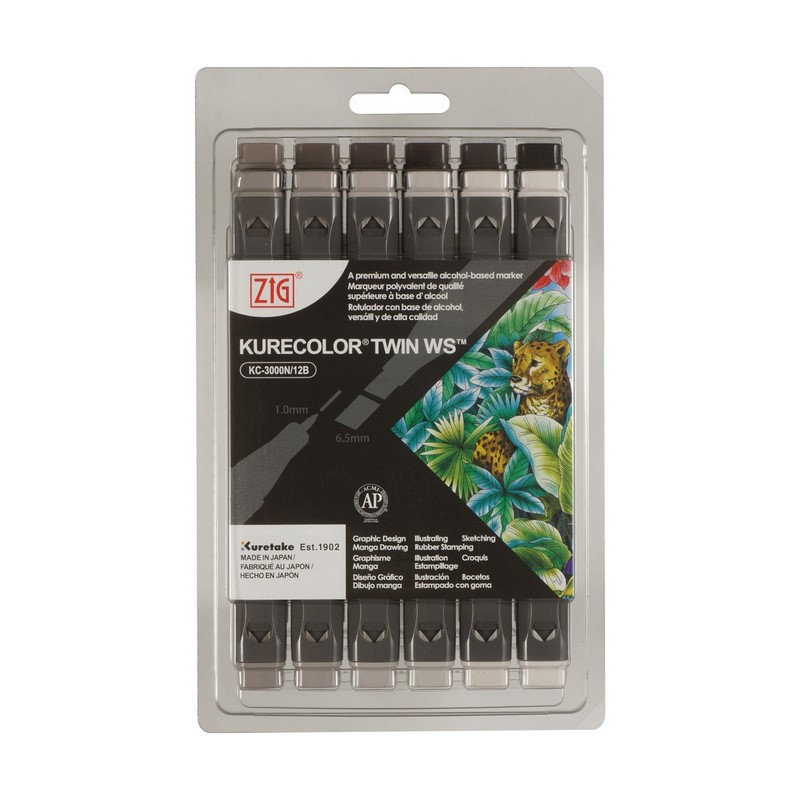 KURETAKE ZIG Kurecolor Twin, 12ks Warm Gray