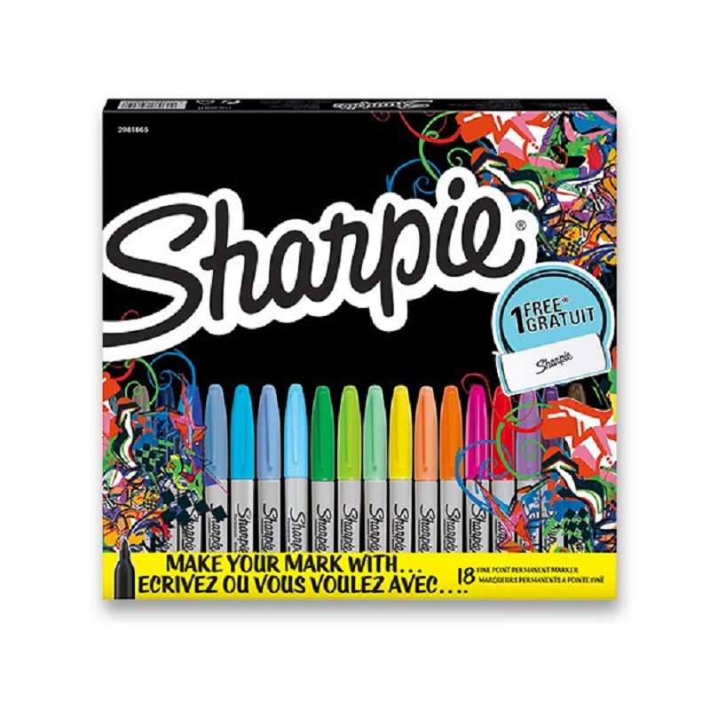 SHARPIE Fine Point, sada 18ks + pouzdro