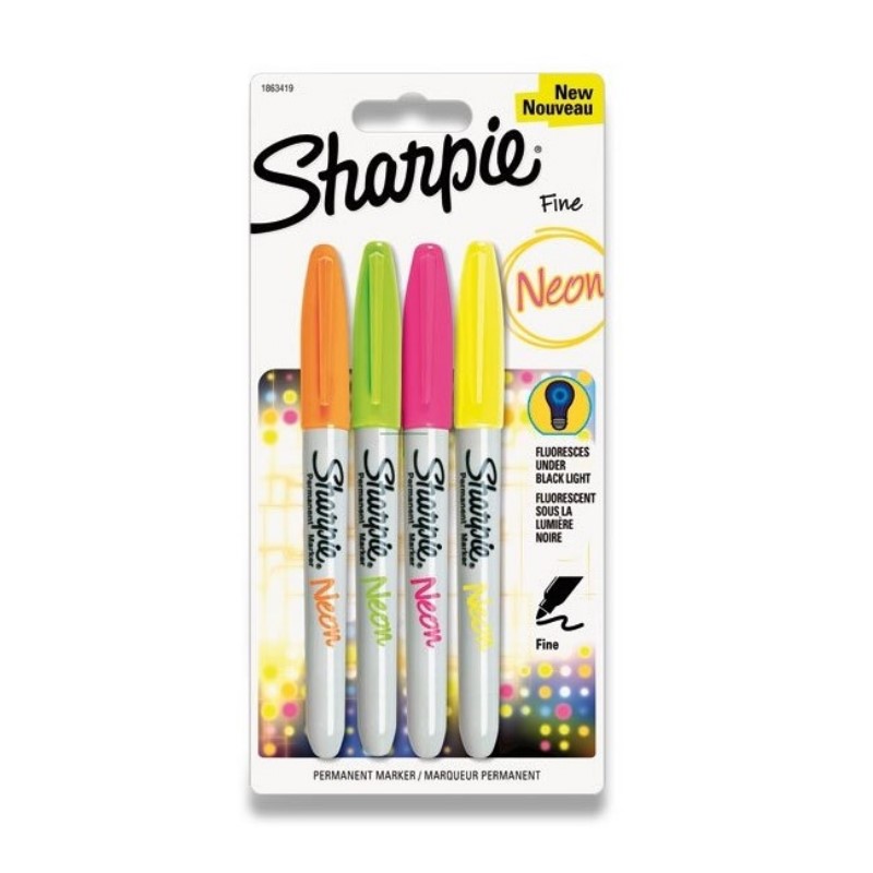 SHARPIE NEON Fine Point, sada 4ks UV-fluorescenční