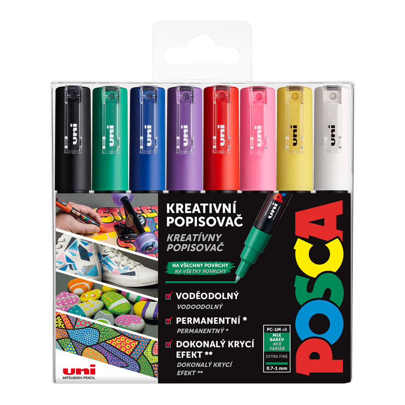 Akrylové fixy UNI POSCA 1M, 8ks základní