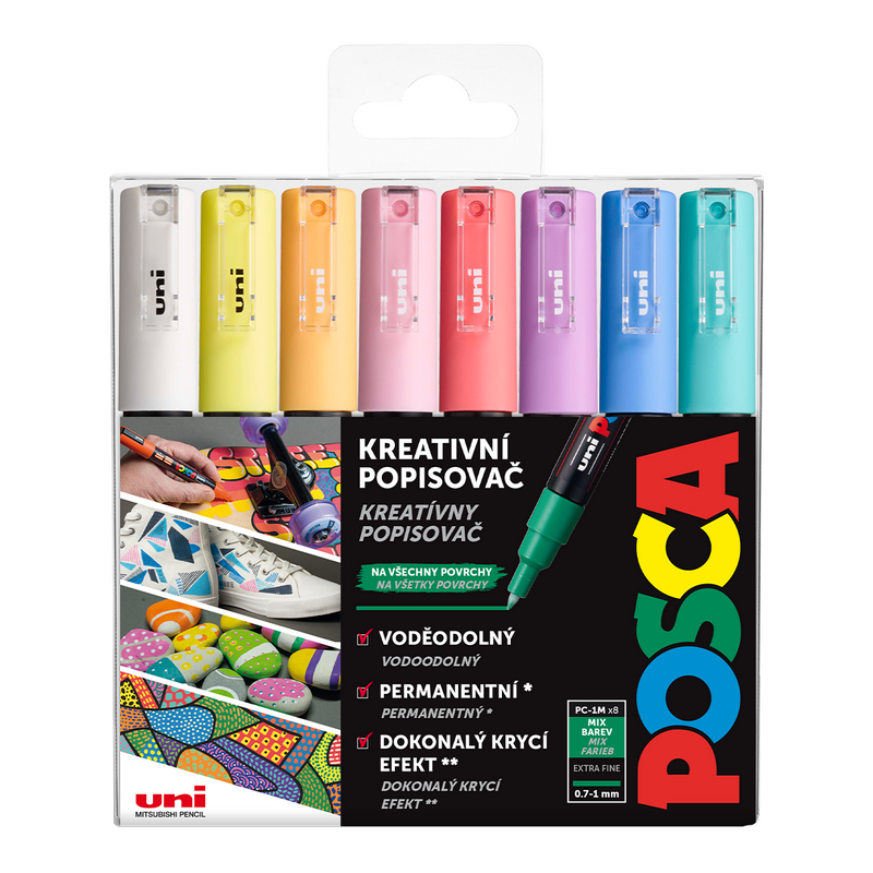 Akrylové fixy UNI POSCA 1M, 8ks pastelové