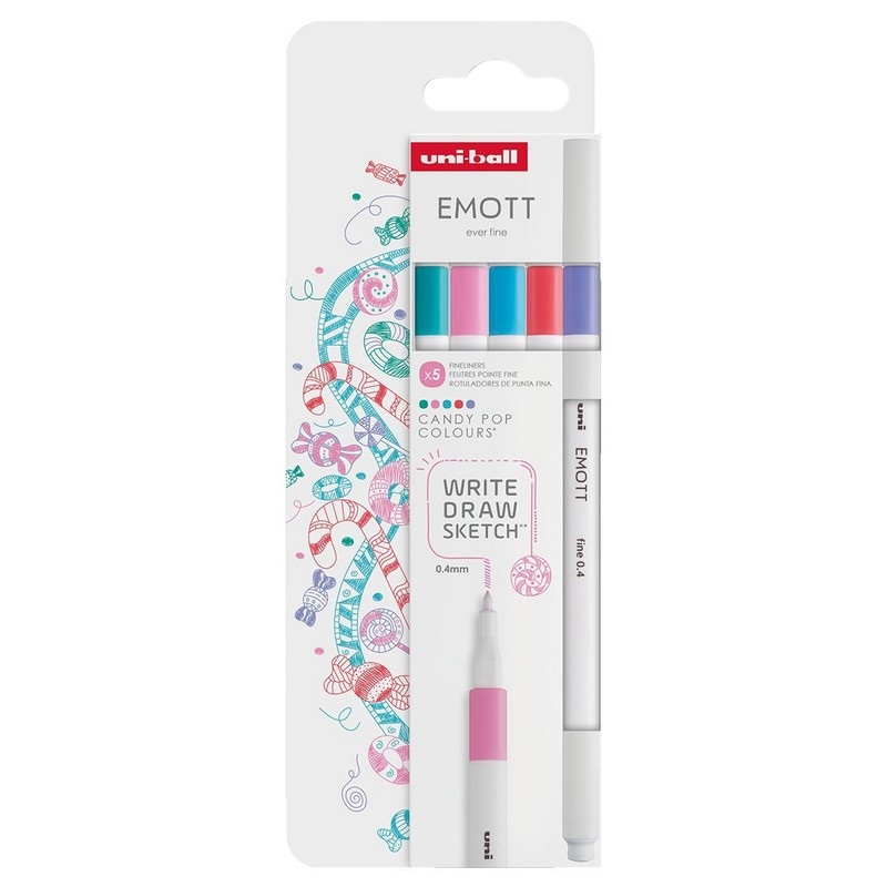UNI EMOTT fine liner 0,4mm, 5ks Candy