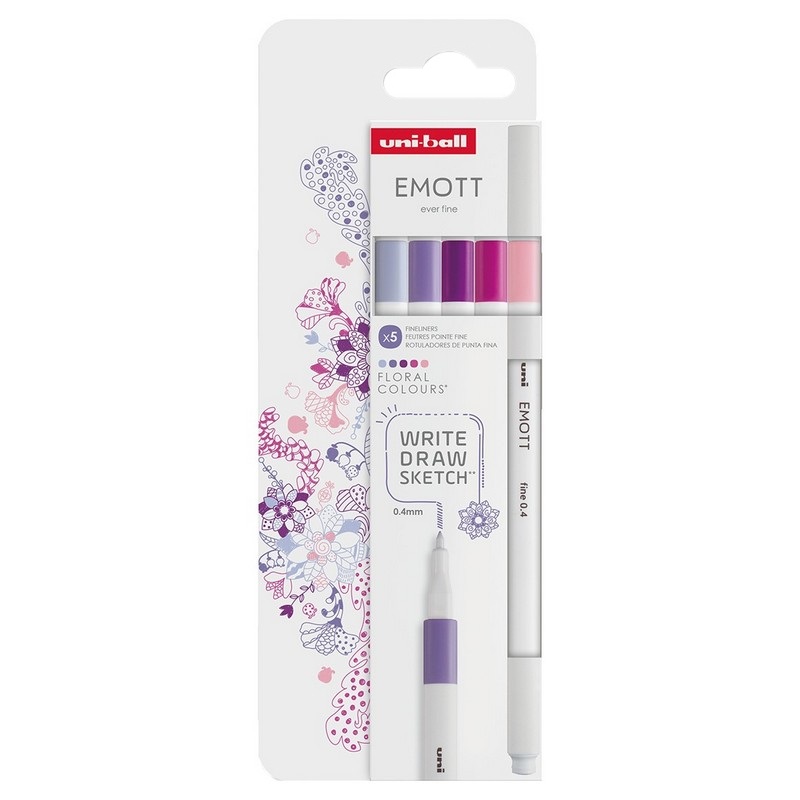 UNI EMOTT fine liner 0,4mm, 5ks Floral