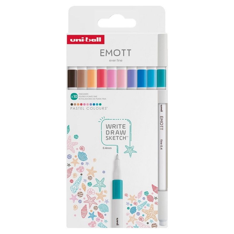 UNI EMOTT fine liner 0,4mm, 10ks Pastel