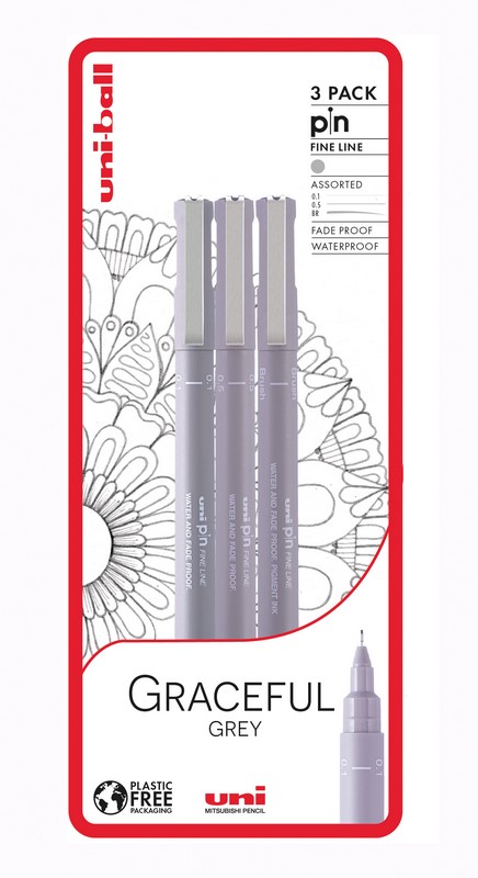 UNI PIN fine liner, sada 3ks Graceful Grey