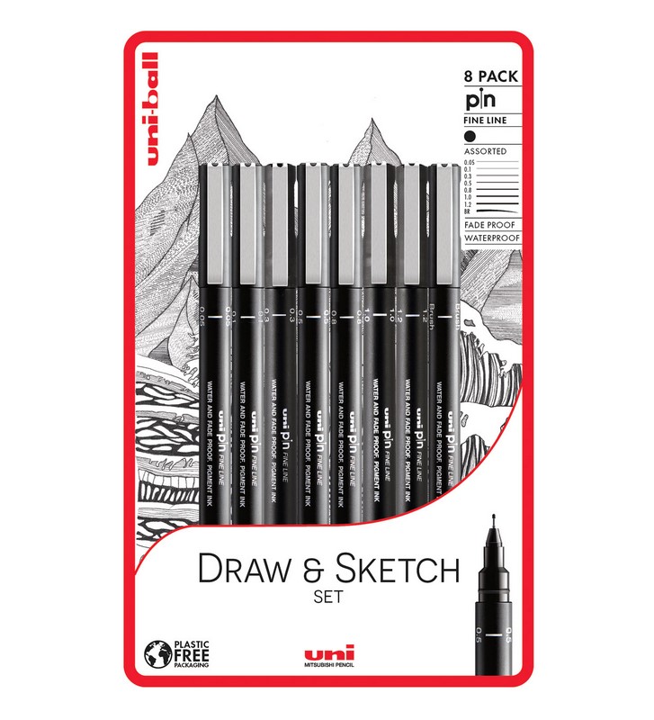 UNI PIN fine liner, sada 8ks Draw & Sketch Set