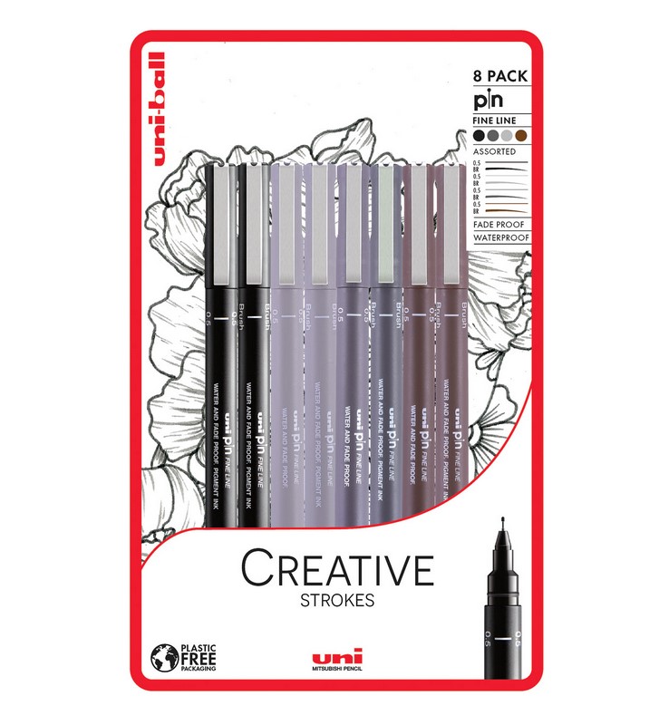 UNI PIN fine liner, sada 8ks Creative Strokes
