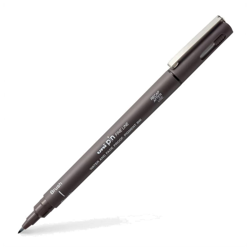 UNI PIN fine liner, tmavě šedý štětcový