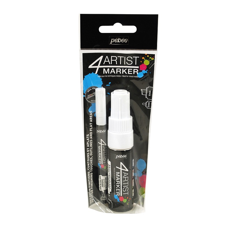 PEBEO 4Artist lakový popisovač 2mm a 8mm, 2ks bílý