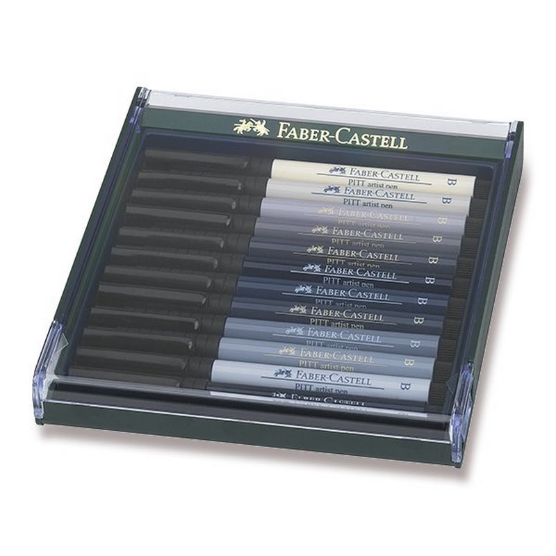 FABER-CASTELL PITT Artist Pen, set 12ks šedé