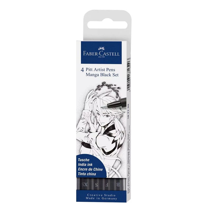 FABER-CASTELL PITT Artist Pen Manga, set 4ks černé